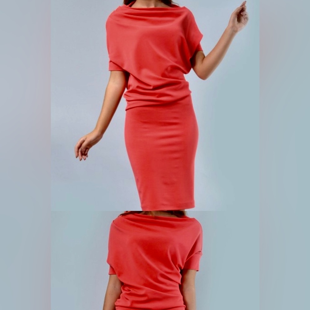 Lila Kass Drape Dress New With Tags Red/Orange Bright Color